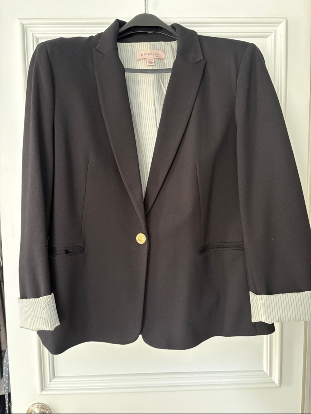 Philosophy Black Single-Button Blazer with Striped Lining